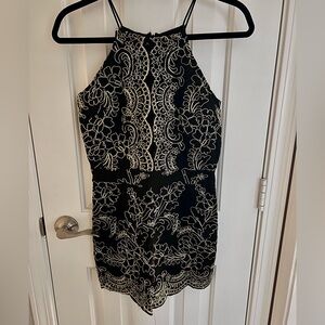 High-neck Black Dress/Romper with Gold Embroidered Overlay